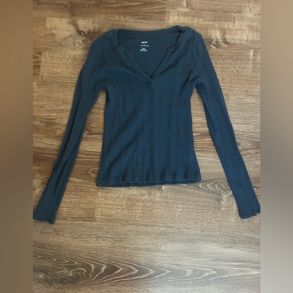 Anthropologie Maeve Navy Long Sleeve Top Size Small